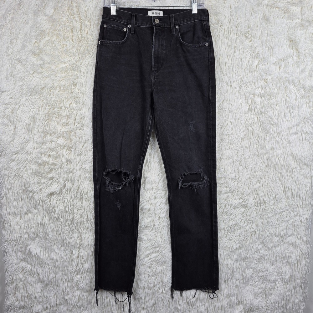 AGOLDE Cherie High Rise Straight Distressed Black Jeans Sz 27 Grunge 90s